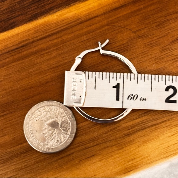 New Sterling Silver Iridescent Opal Hoop Earrings 925 - Picture 7 of 8